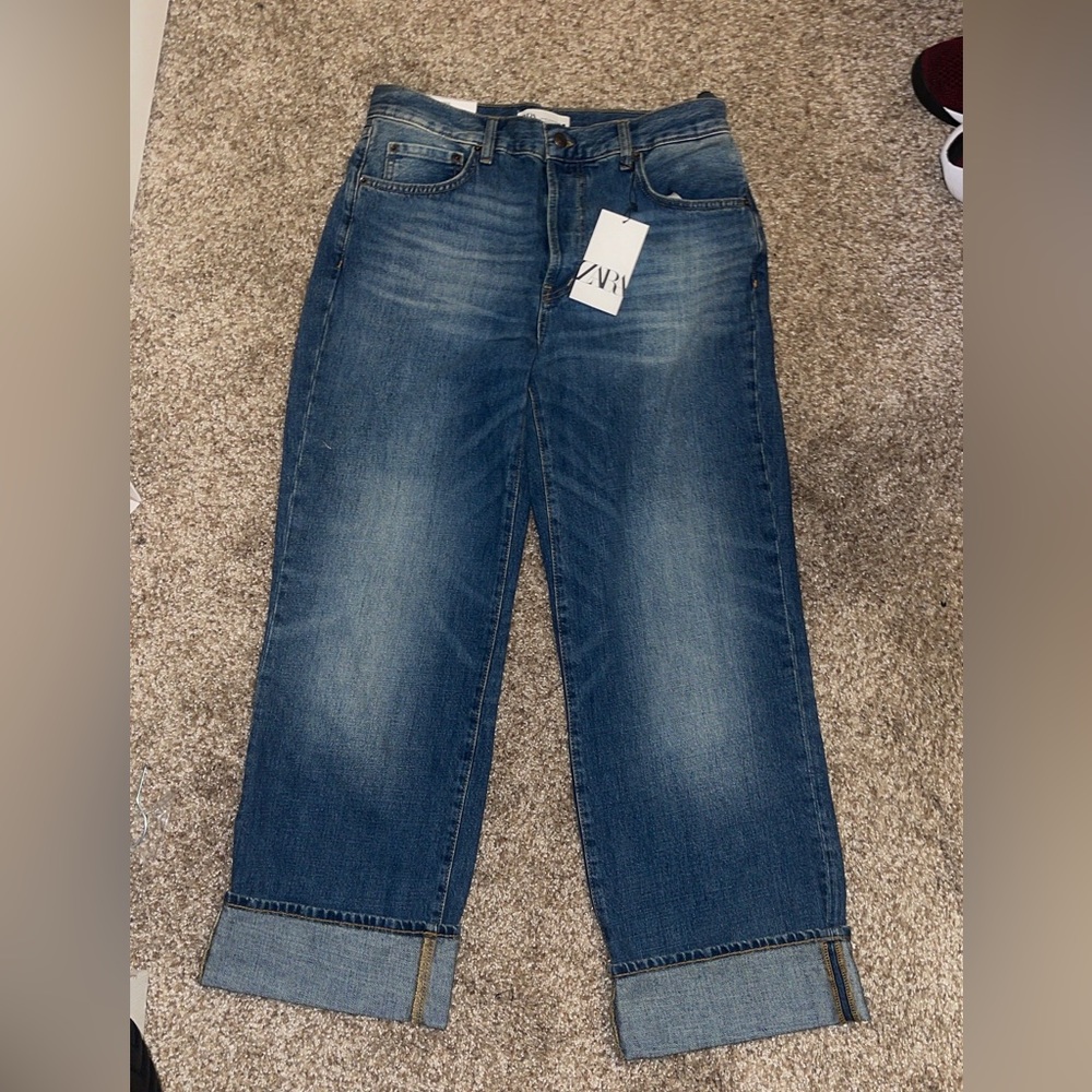 Zara Loose Fit Distressed Blue Denim Jeans